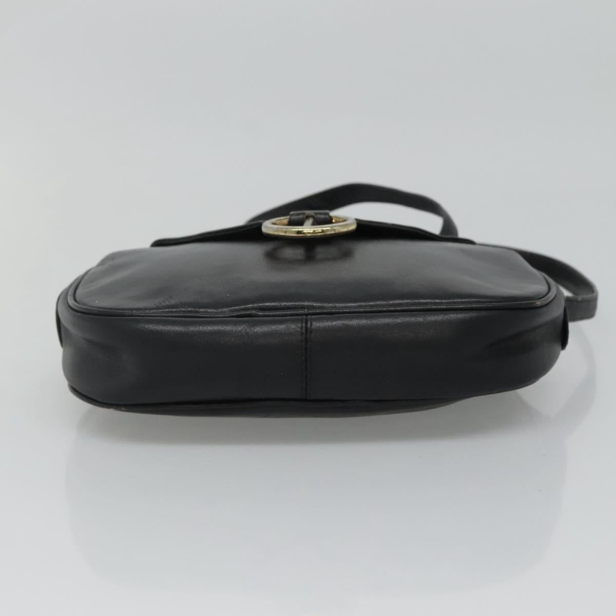 Christian Dior Shoulder Bag Leather Navy Gold Auth bs23532