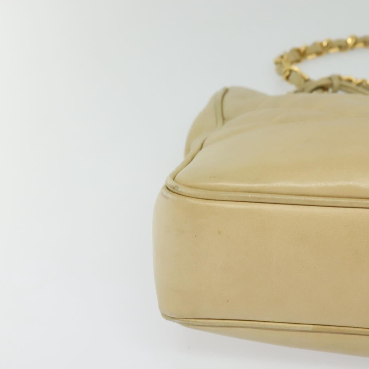 CHANEL Matelasse Chain Shoulder Bag Lamb Skin Beige Gold CC Auth bs23535