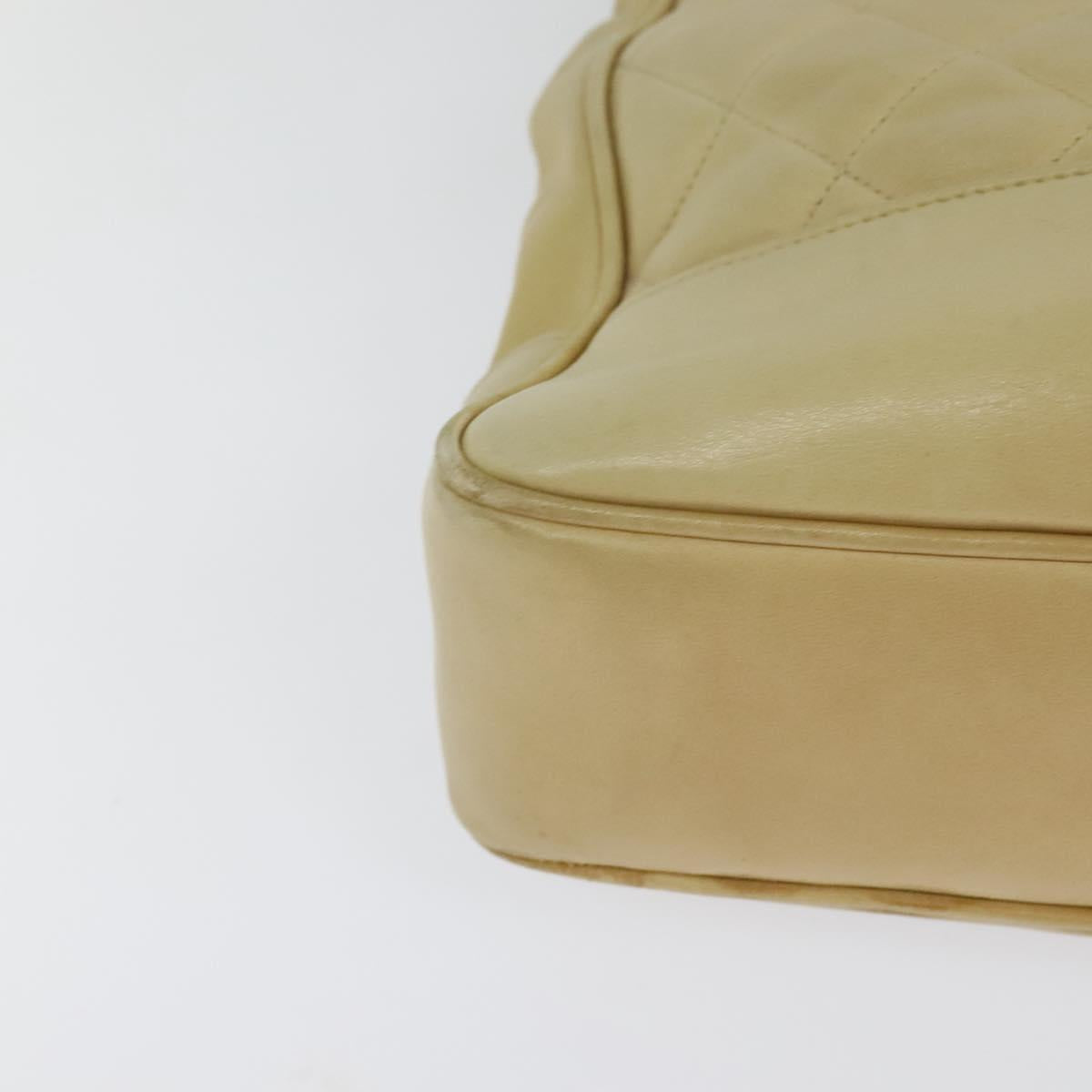 CHANEL Matelasse Chain Shoulder Bag Lamb Skin Beige Gold CC Auth bs23535