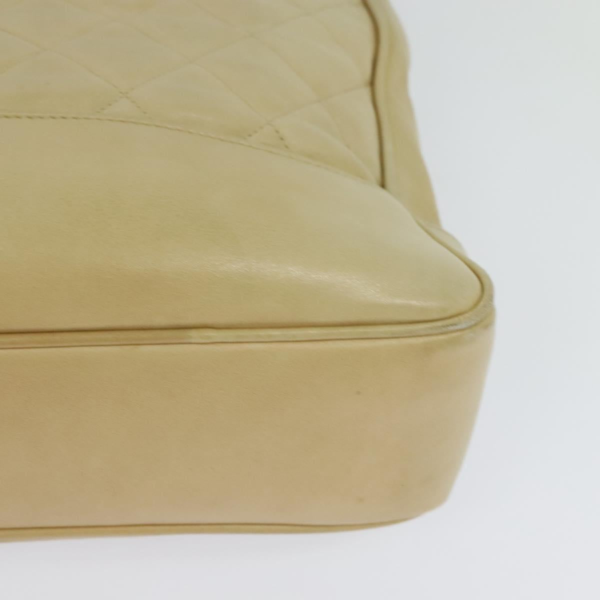 CHANEL Matelasse Chain Shoulder Bag Lamb Skin Beige Gold CC Auth bs23535