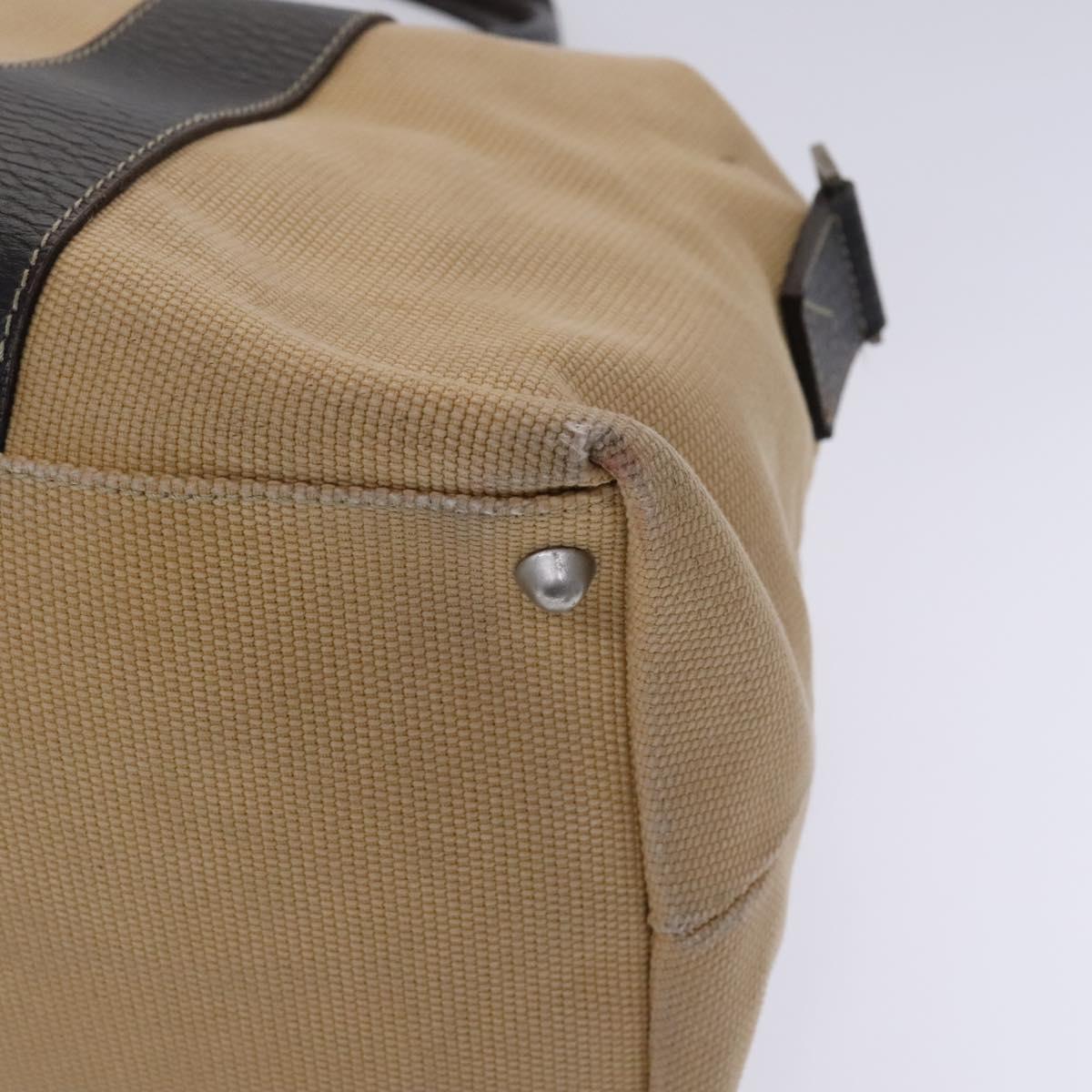 Salvatore Ferragamo Boston Bag Canvas Leather 2way Beige Silver Auth bs23541