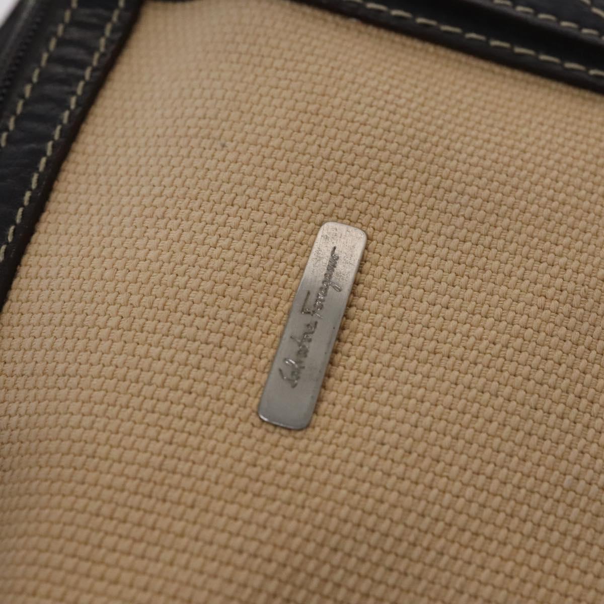 Salvatore Ferragamo Boston Bag Canvas Leather 2way Beige Silver Auth bs23541