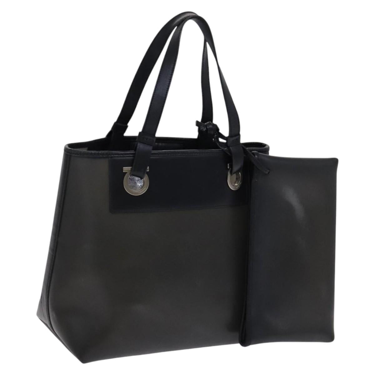 Salvatore Ferragamo Gancini Hand Bag Vinyl Black Auth bs23548