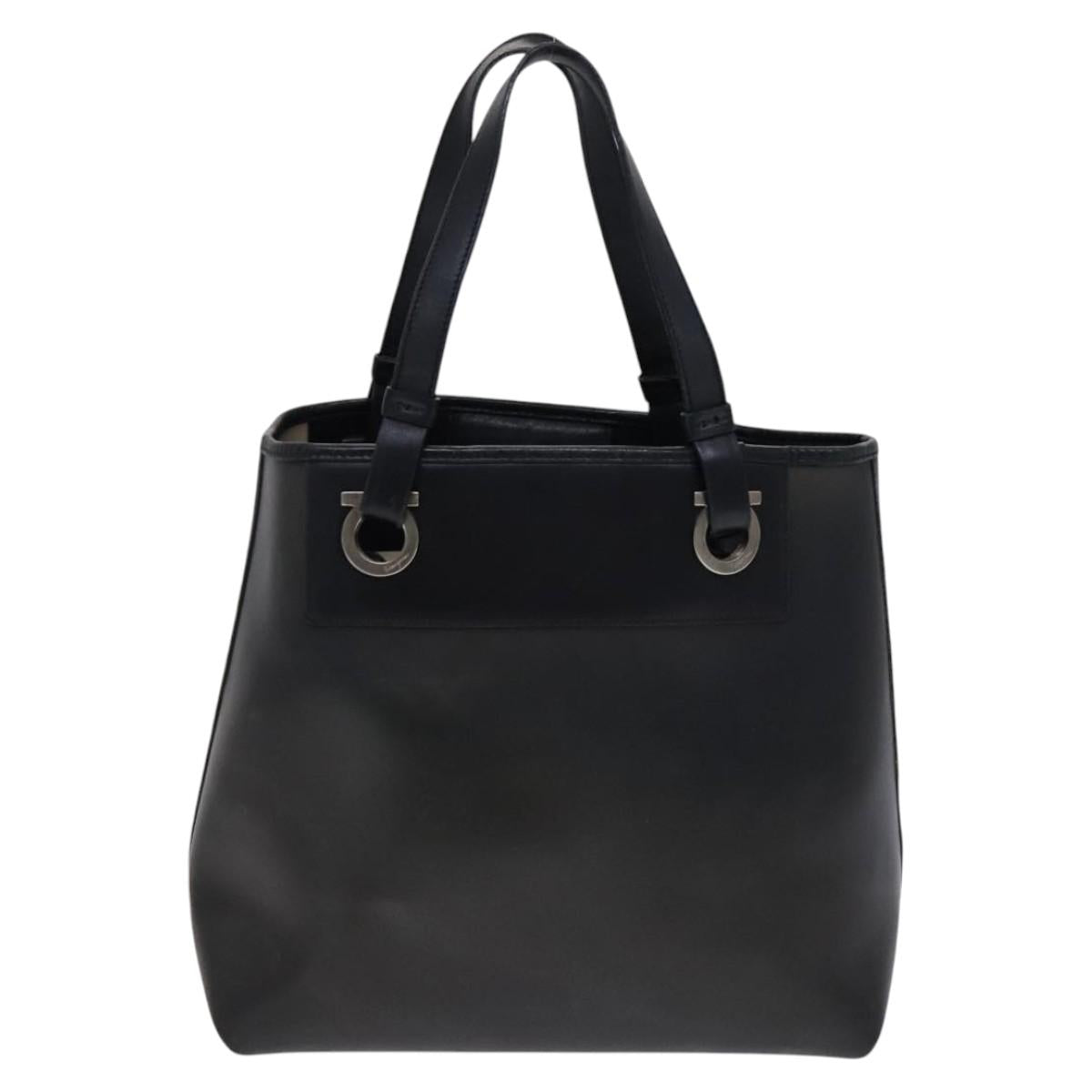 Salvatore Ferragamo Gancini Hand Bag Vinyl Black Auth bs23548