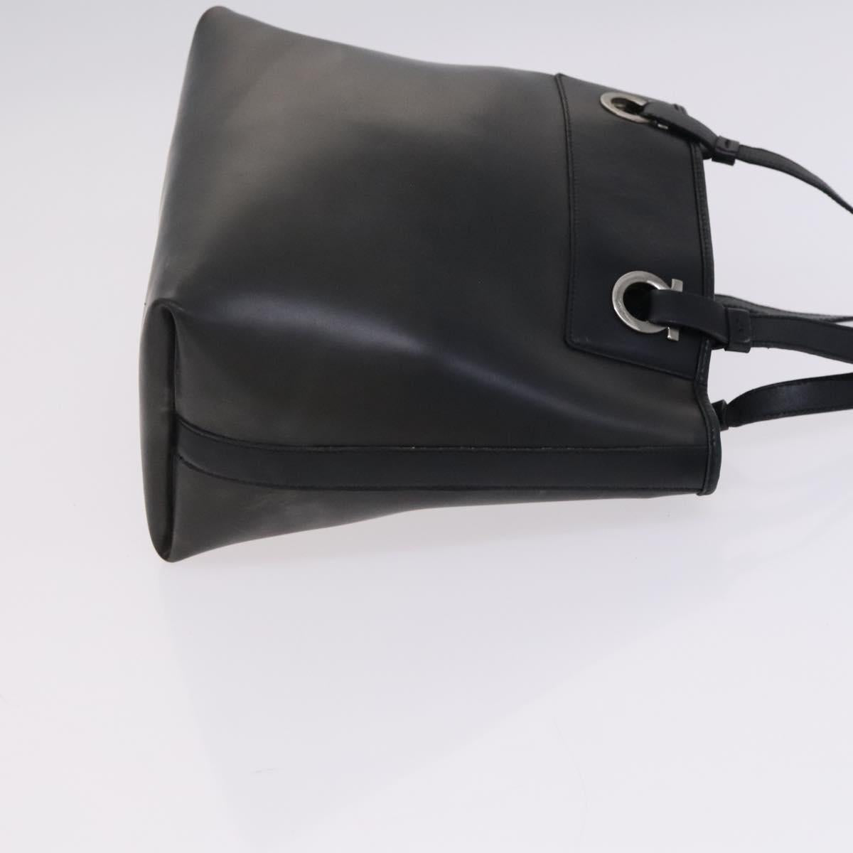 Salvatore Ferragamo Gancini Hand Bag Vinyl Black Auth bs23548