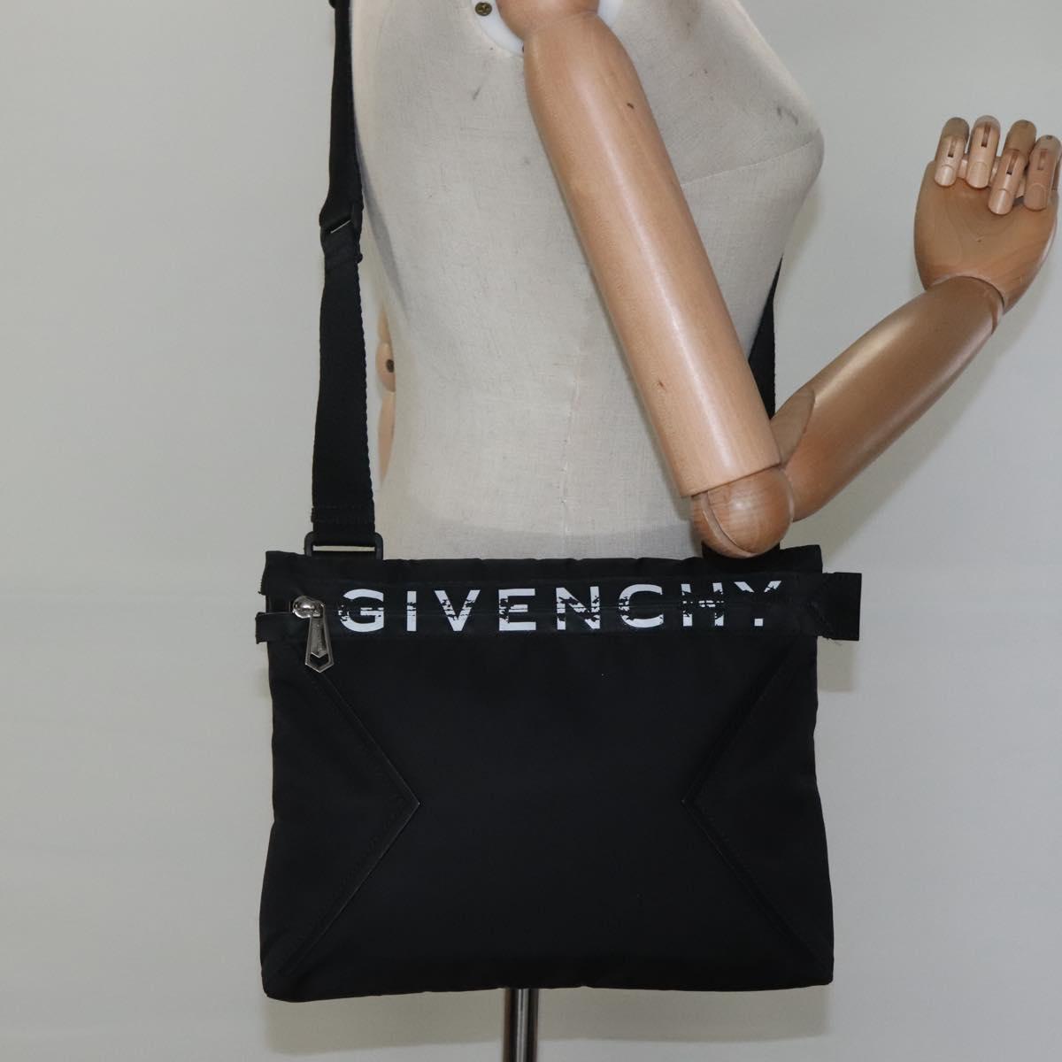 GIVENCHY Shoulder Bag Nylon Black Silver Auth bs23553