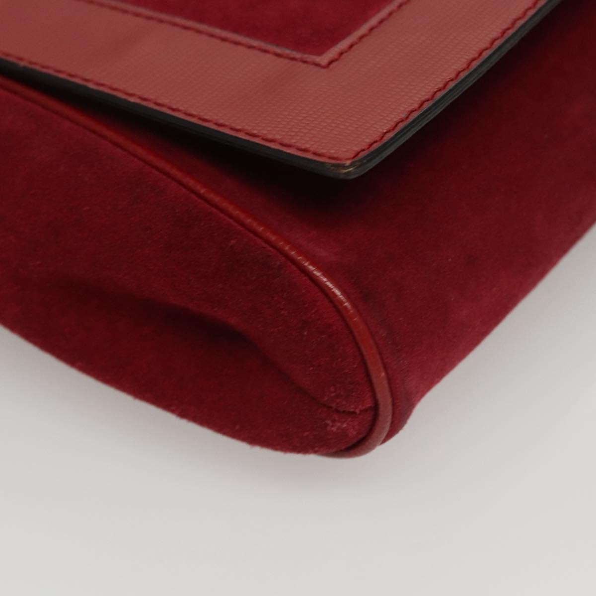 CELINE Shoulder Bag Suede Leather Red Gold Auth bs23556