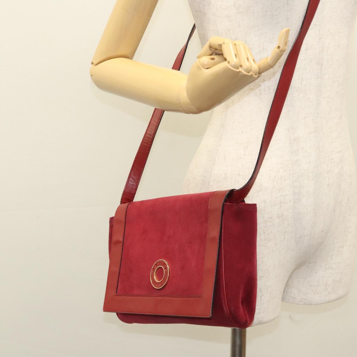 CELINE Shoulder Bag Suede Leather Red Gold Auth bs23556