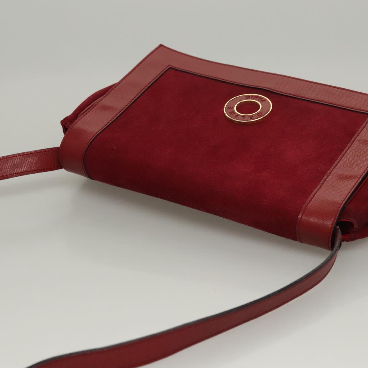 CELINE Shoulder Bag Suede Leather Red Gold Auth bs23556