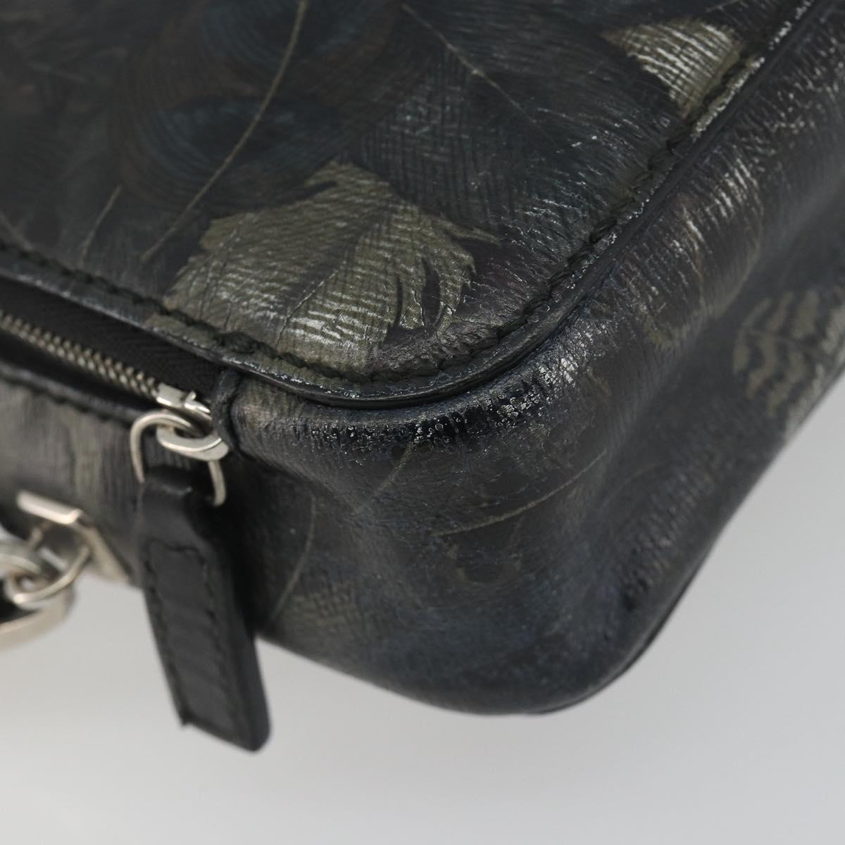 Salvatore Ferragamo Clutch Bag Leather Black Gold Auth bs23562