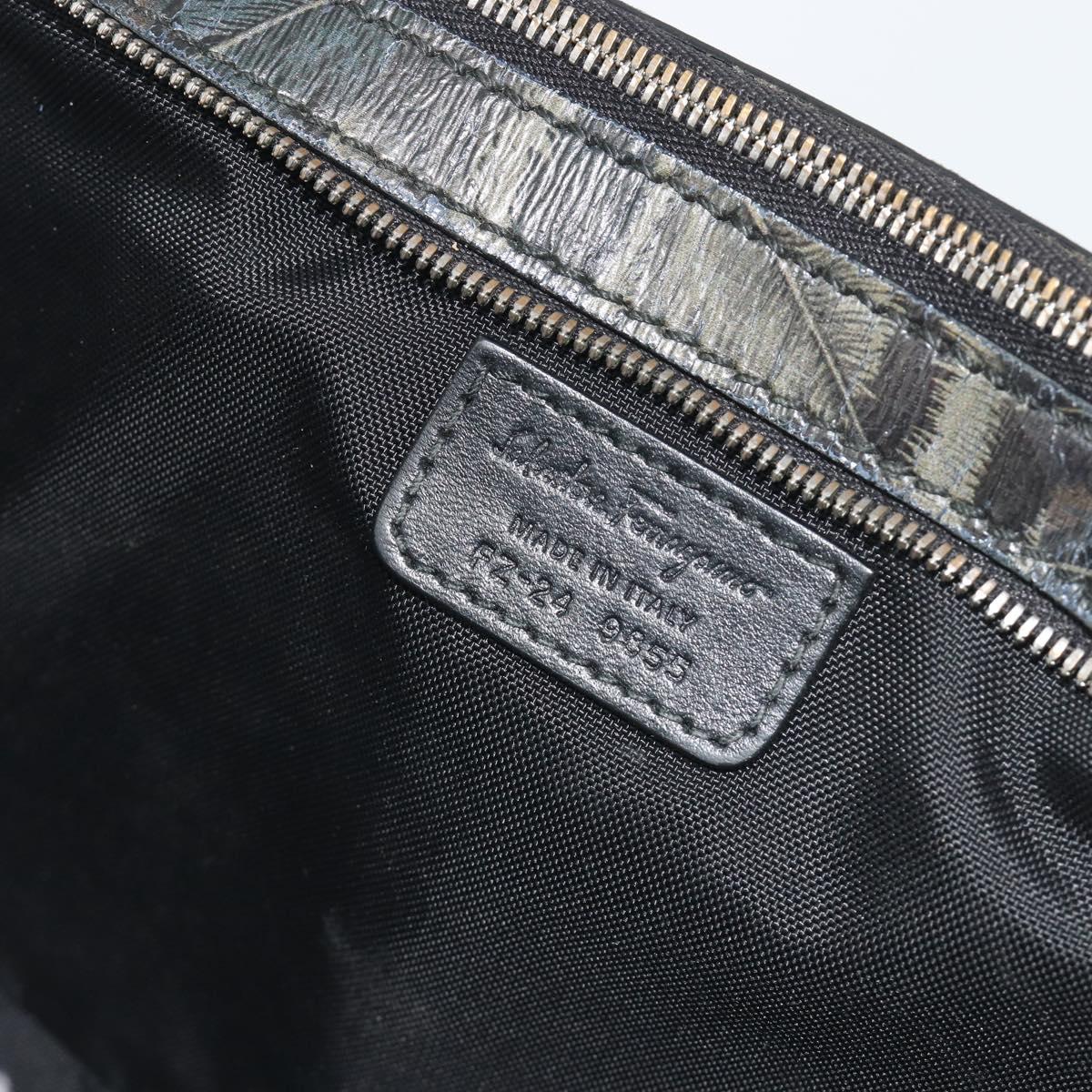 Salvatore Ferragamo Clutch Bag Leather Black Gold Auth bs23562