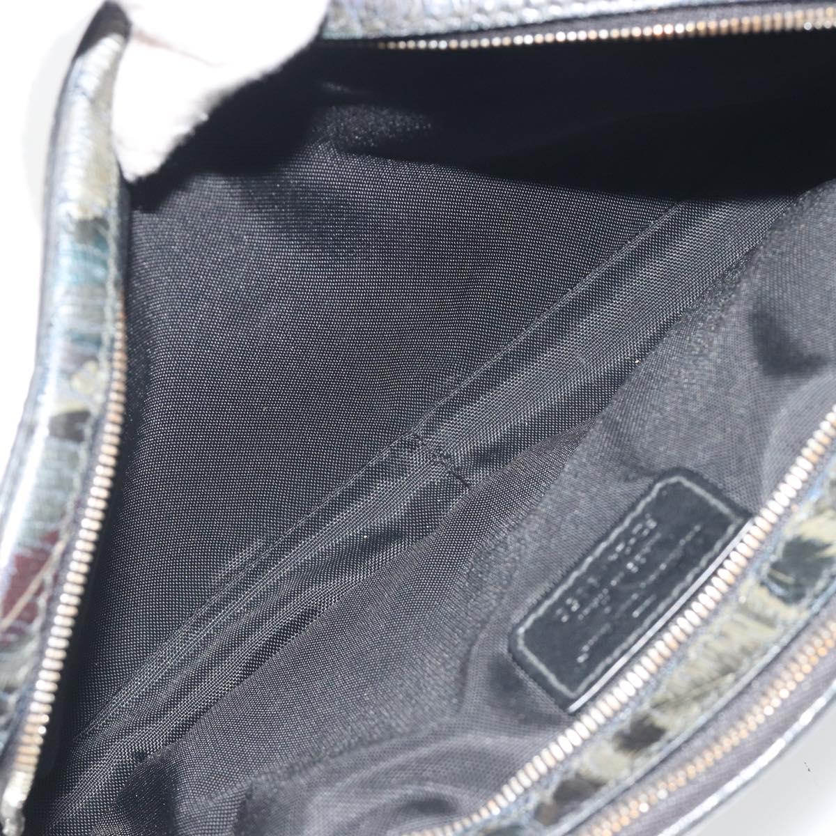 Salvatore Ferragamo Clutch Bag Leather Black Gold Auth bs23562