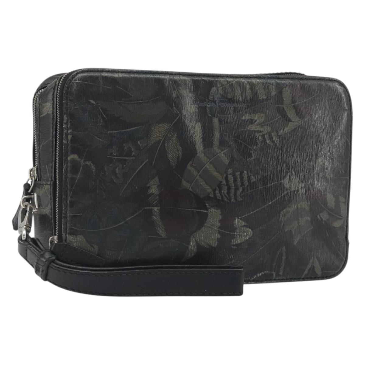 Salvatore Ferragamo Clutch Bag Leather Black Gold Auth bs23562