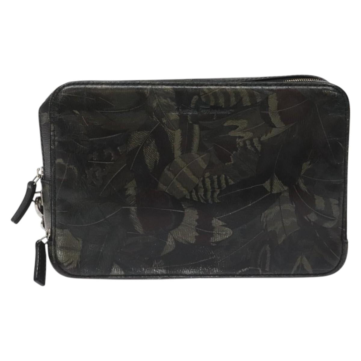 Salvatore Ferragamo Clutch Bag Leather Black Gold Auth bs23562