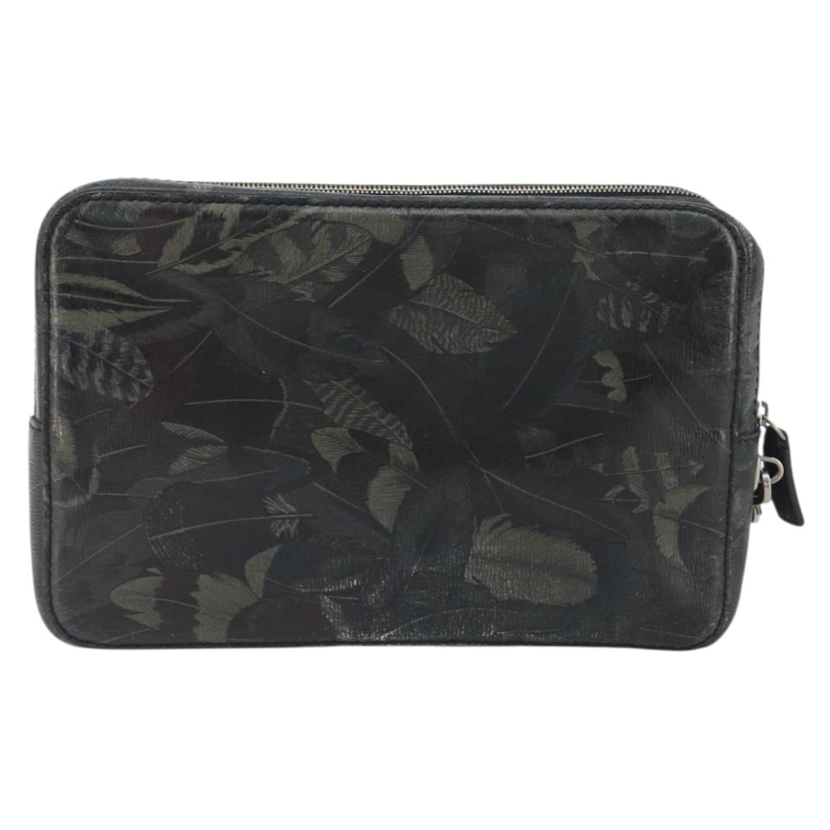 Salvatore Ferragamo Clutch Bag Leather Black Gold Auth bs23562