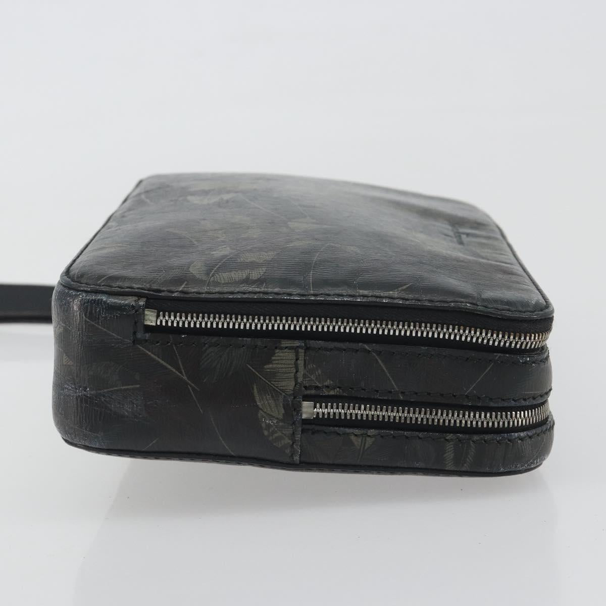 Salvatore Ferragamo Clutch Bag Leather Black Gold Auth bs23562