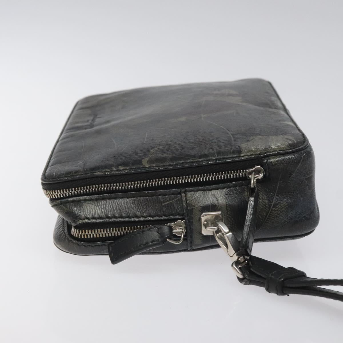 Salvatore Ferragamo Clutch Bag Leather Black Gold Auth bs23562