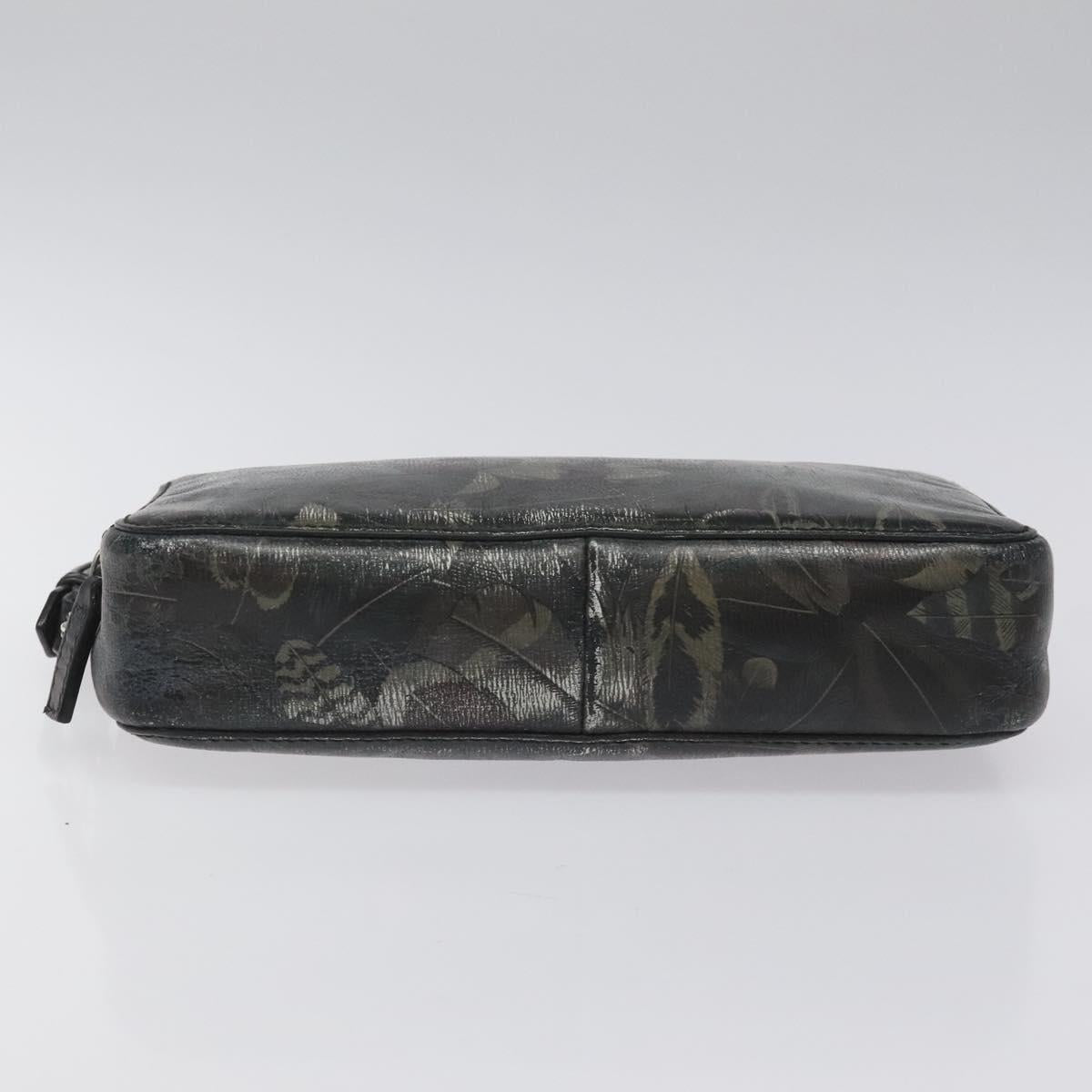 Salvatore Ferragamo Clutch Bag Leather Black Gold Auth bs23562