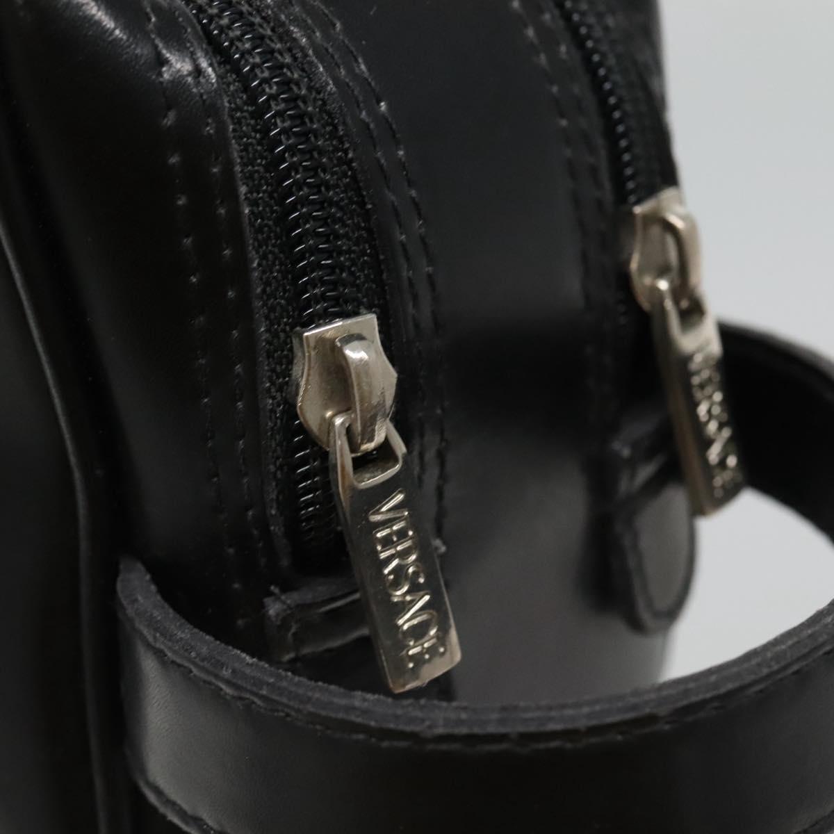 Gianni Versace Clutch Bag Leather Black Silver Auth bs23563