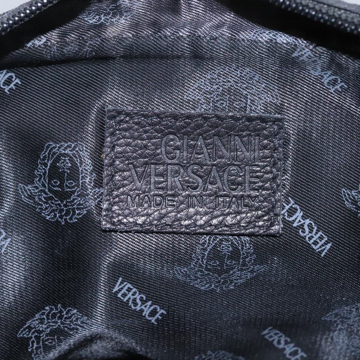 Gianni Versace Clutch Bag Leather Black Silver Auth bs23563