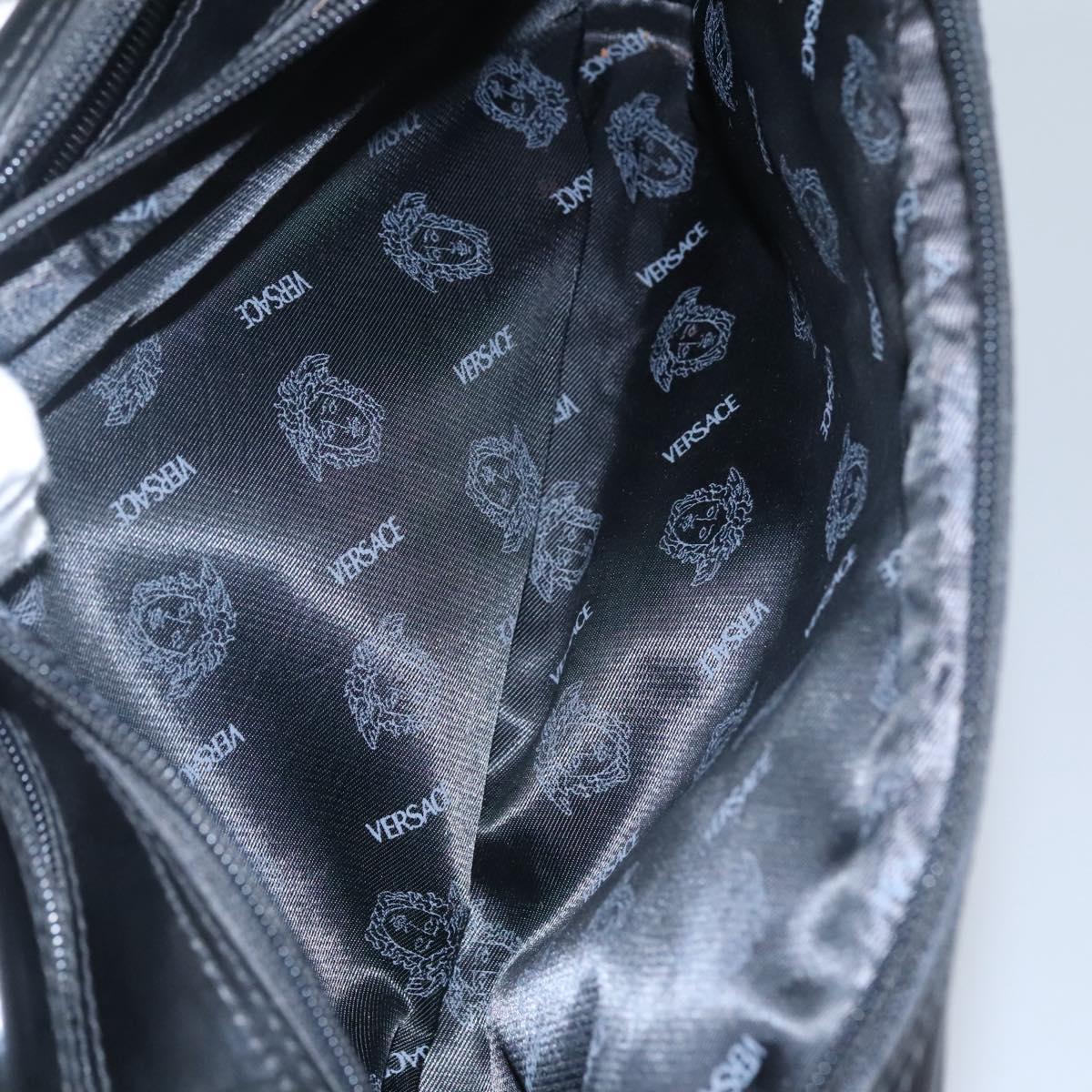 Gianni Versace Clutch Bag Leather Black Silver Auth bs23563