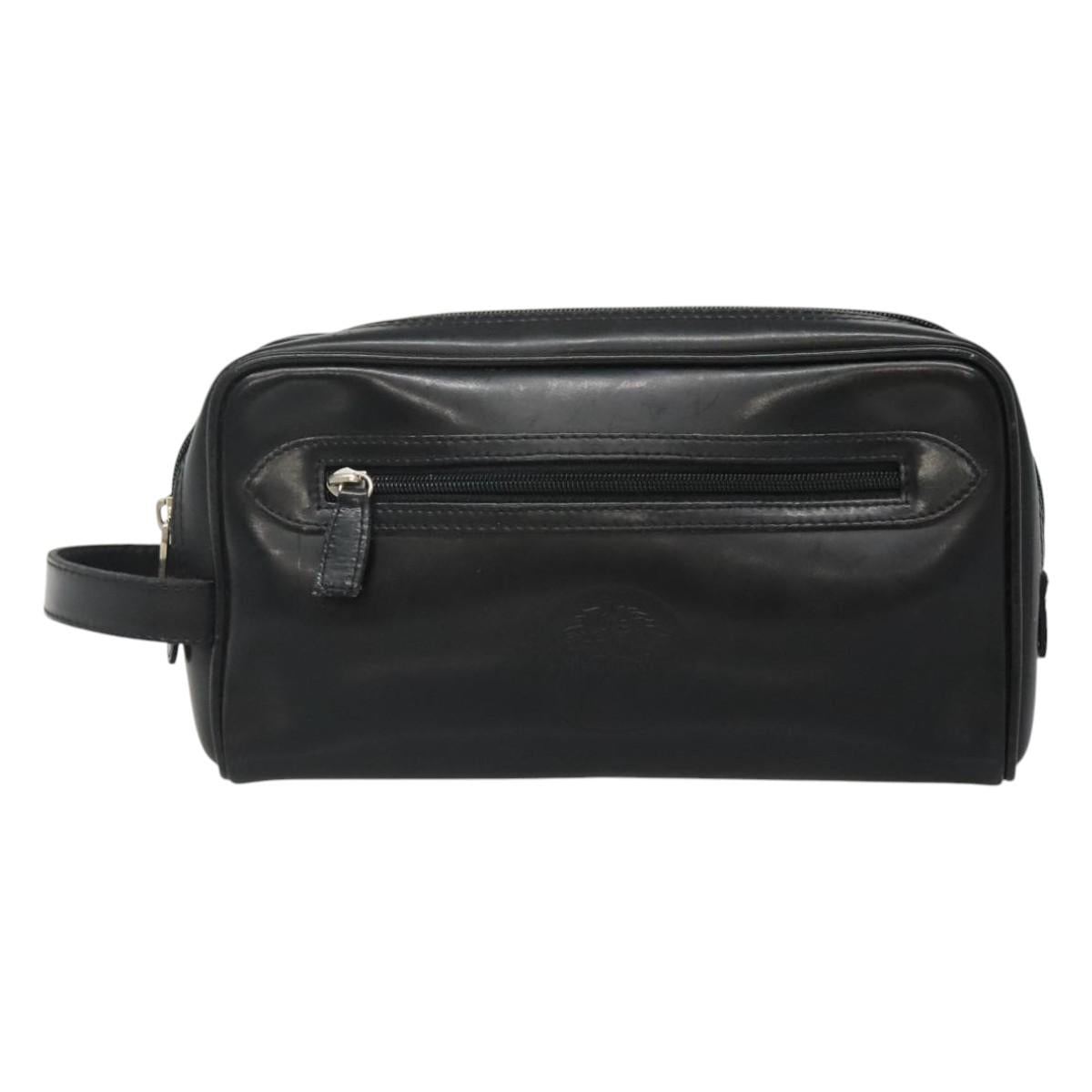 Gianni Versace Clutch Bag Leather Black Silver Auth bs23563