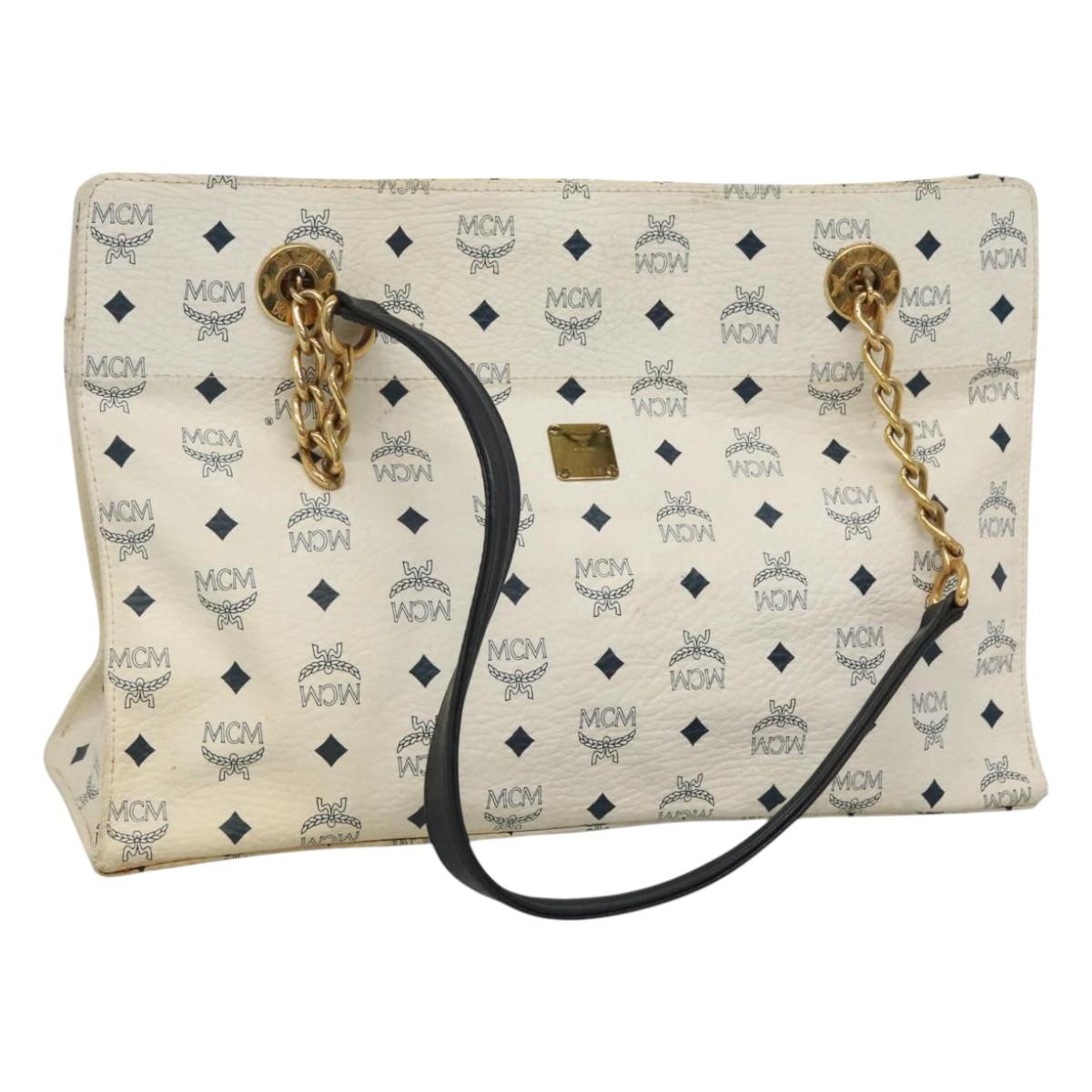 MCM Vicetos Logogram Shoulder Bag PVC Leather White Auth bs23611