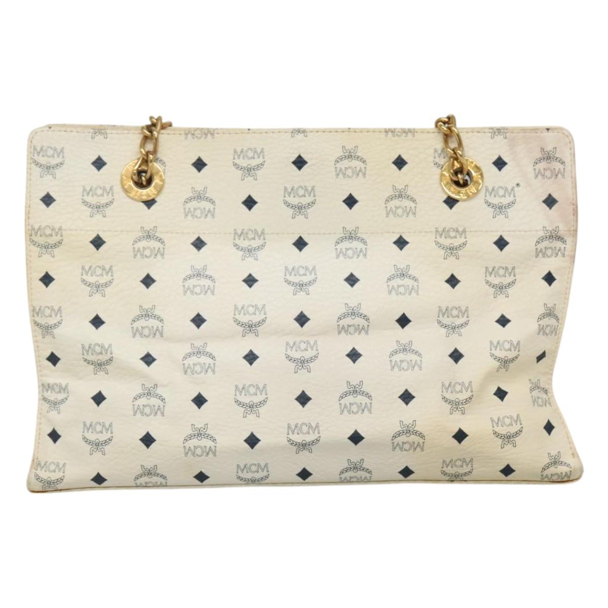 MCM Vicetos Logogram Shoulder Bag PVC Leather White Auth bs23611