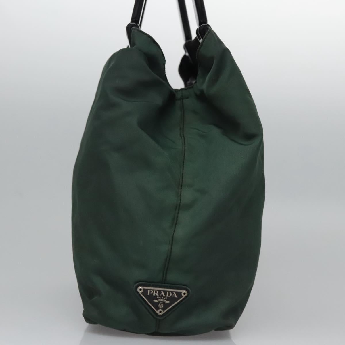 PRADA Hand Bag Nylon plastic Khaki Silver Auth bs23618