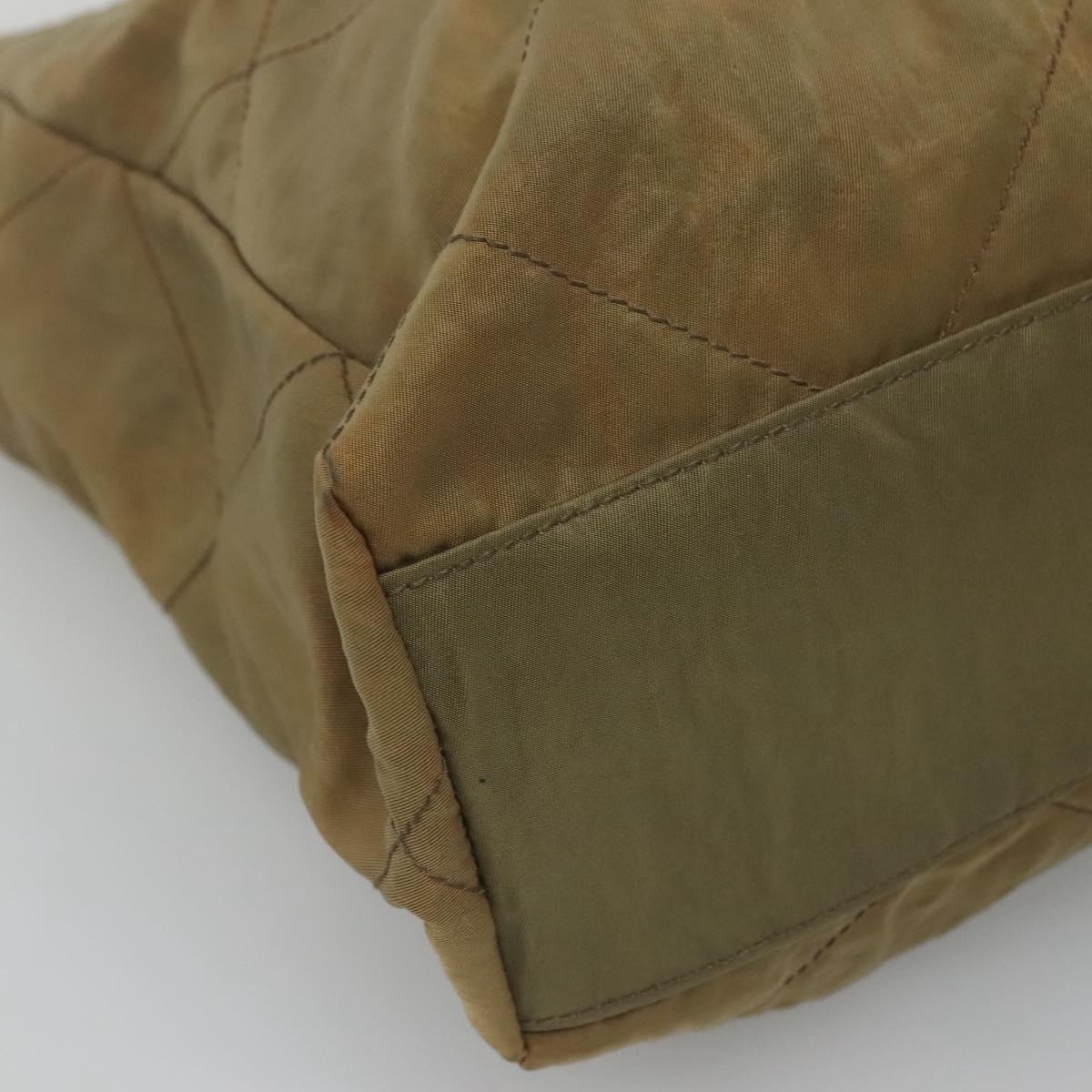 PRADA Chain Shoulder Bag Nylon Beige Gold Auth bs23630