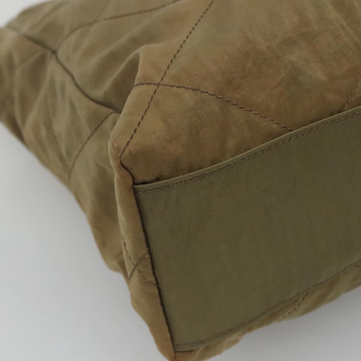 PRADA Chain Shoulder Bag Nylon Beige Gold Auth bs23630