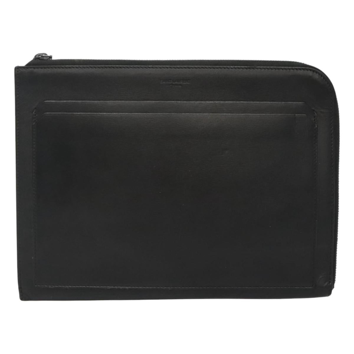 SAINT LAURENT Clutch Bag Leather Black Auth bs23631