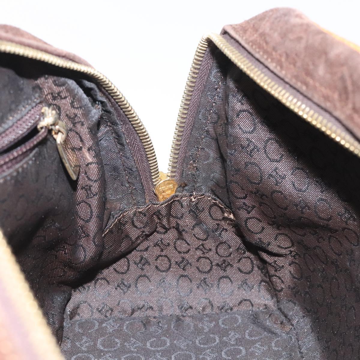CELINE C Macadam Canvas Hand Bag Suede Brown Gold Auth bs23637