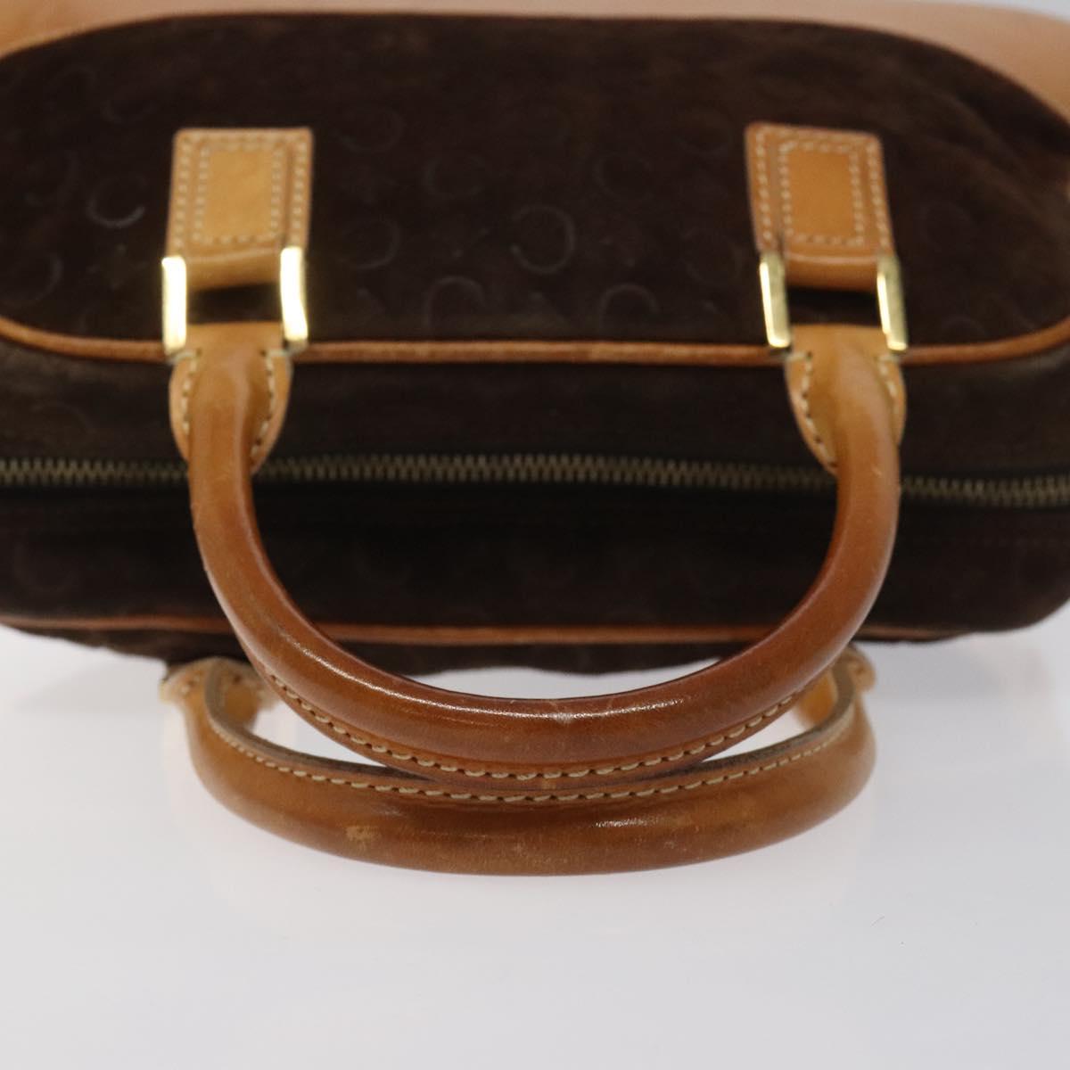 CELINE C Macadam Canvas Hand Bag Suede Brown Gold Auth bs23637