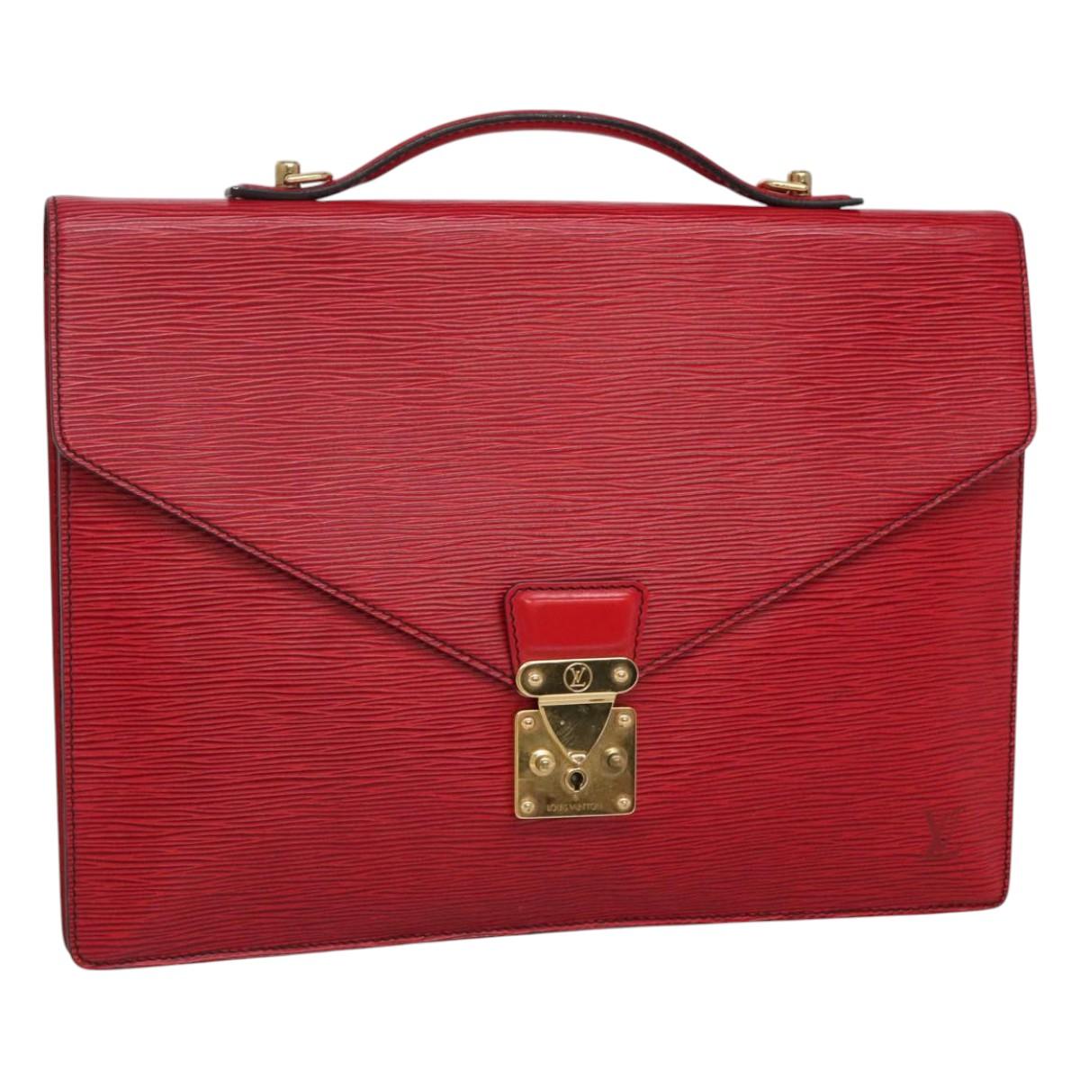 LOUIS VUITTON Epi Porte Documents Bandouliere Briefcase Red LV Auth bs23657
