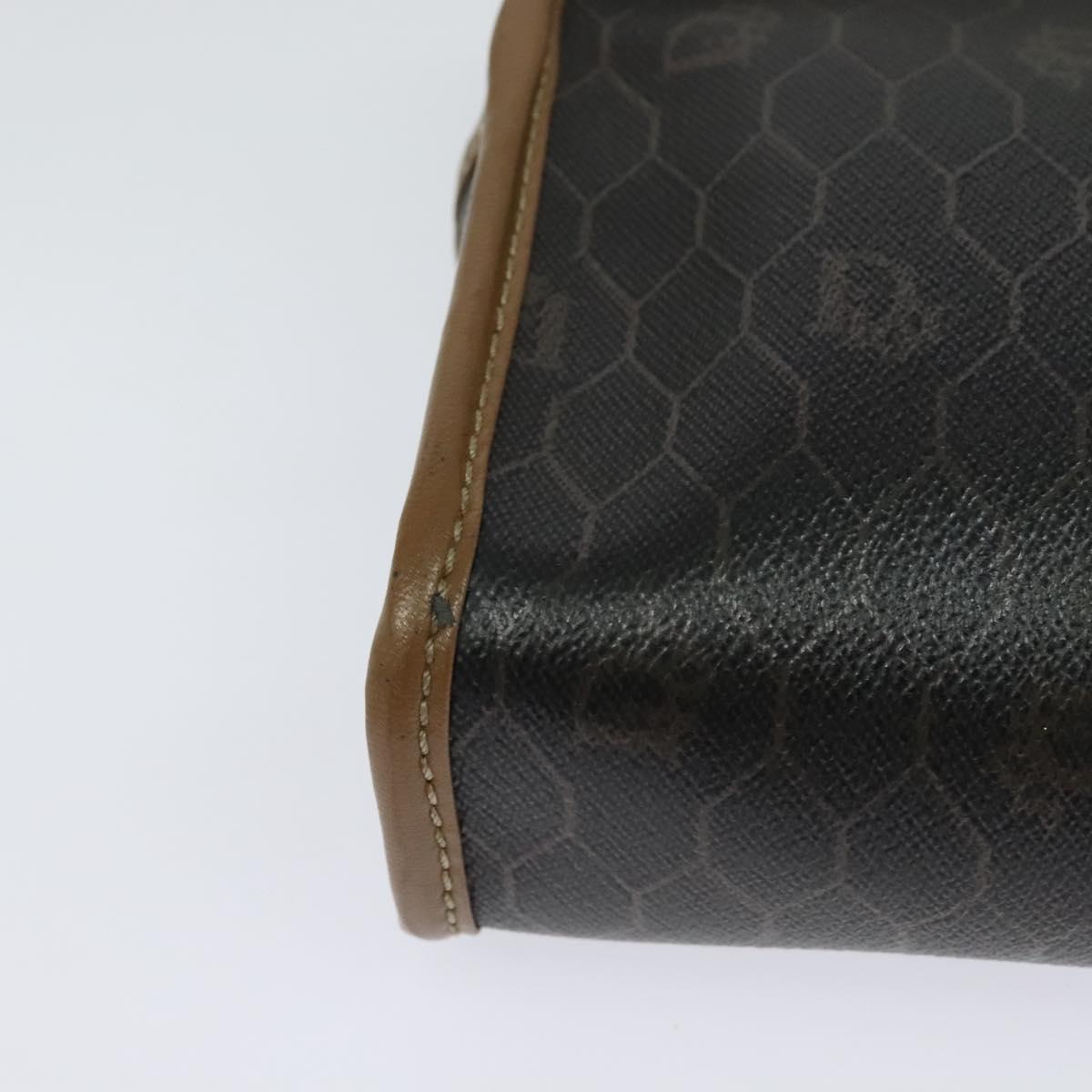 Christian Dior Honeycomb Canvas Pouch PVC Leather Black Auth bs23663
