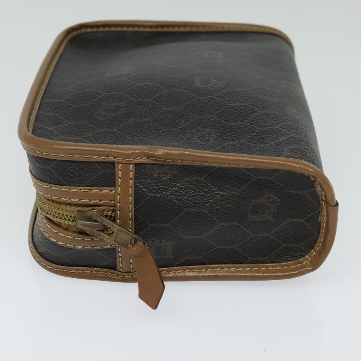 Christian Dior Honeycomb Canvas Pouch PVC Leather Black Auth bs23663