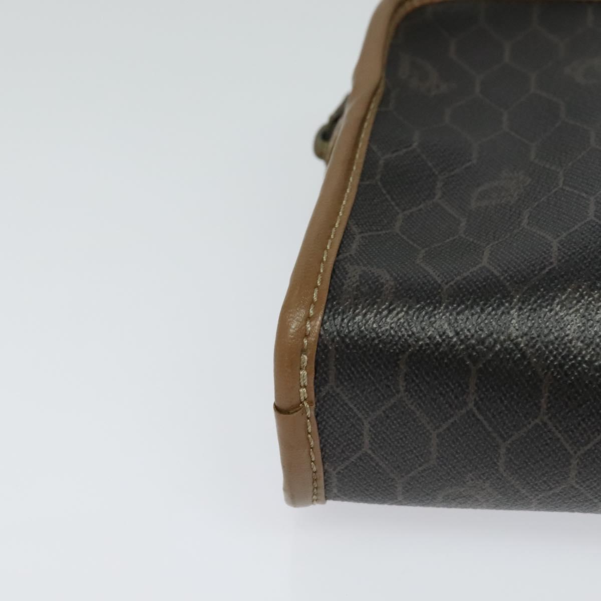 Christian Dior Honeycomb Canvas Pouch PVC Leather Black Auth bs23663