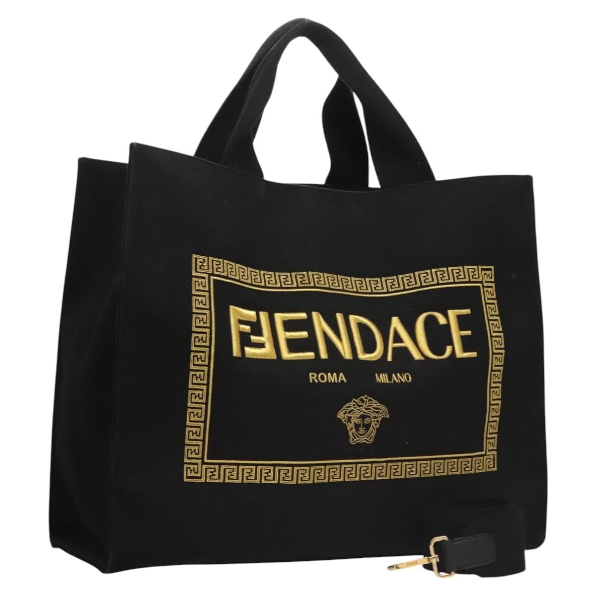 FENDI VERSACE Collaboration Fenderche Tote Bag Canvas 2way Black Auth bs23664