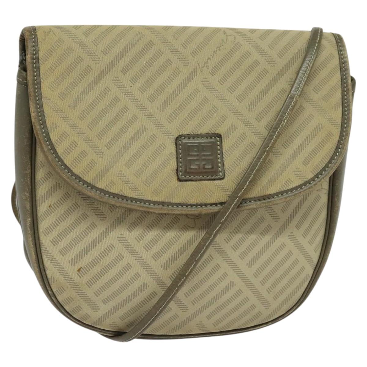 GIVENCHY Shoulder Bag Canvas Leather Beige Gold Auth bs23699