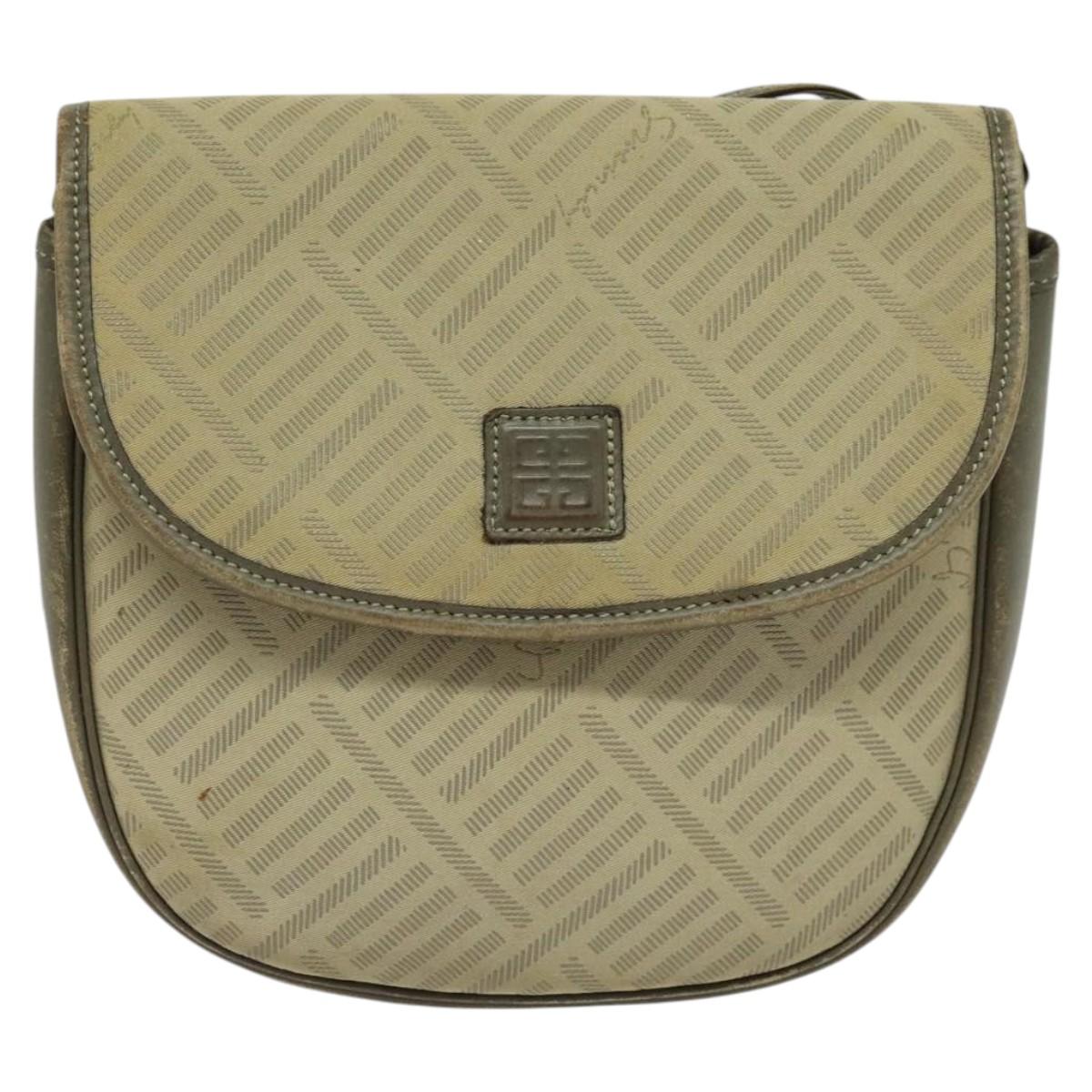 GIVENCHY Shoulder Bag Canvas Leather Beige Gold Auth bs23699