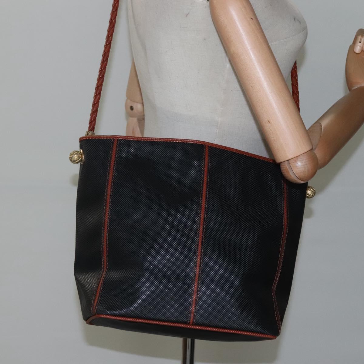 BOTTEGA VENETA Shoulder Bag PVC Leather Black Brown gold Auth bs23702