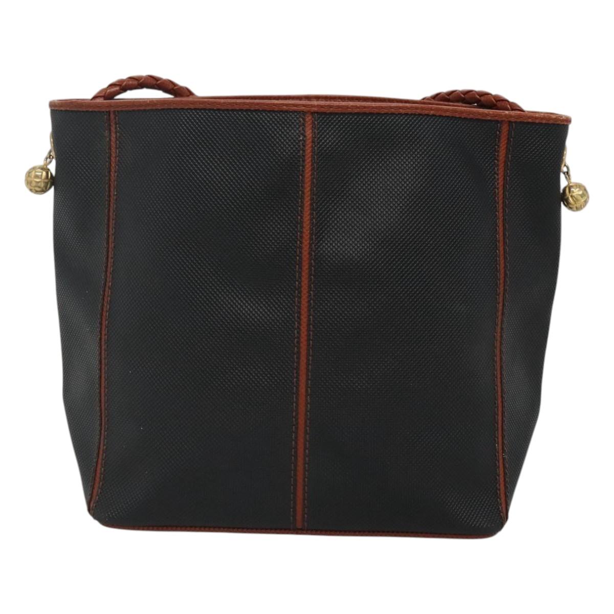 BOTTEGA VENETA Shoulder Bag PVC Leather Black Brown gold Auth bs23702