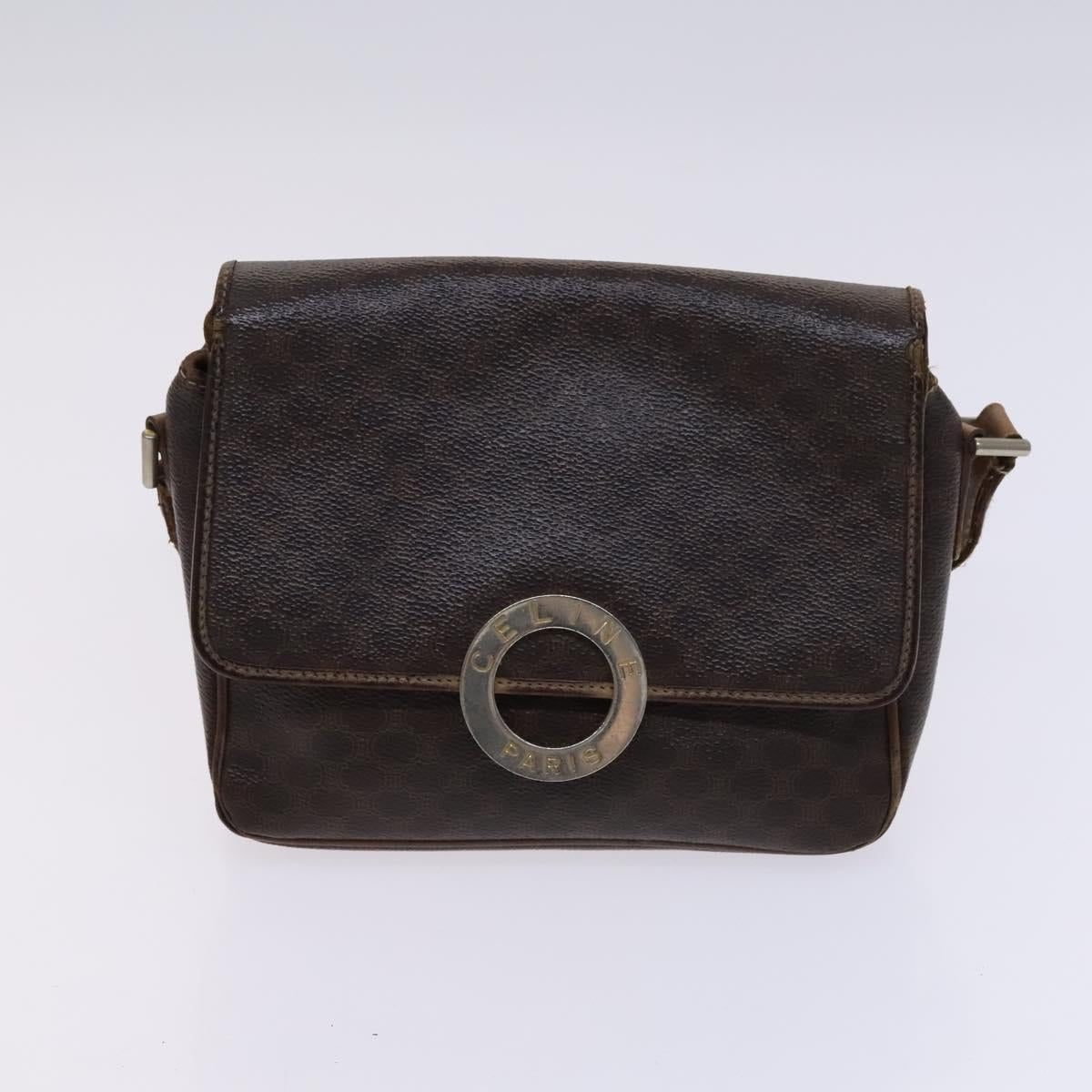 CELINE Macadam Canvas Shoulder Bag PVC Leather 2Set Brown Auth bs23708