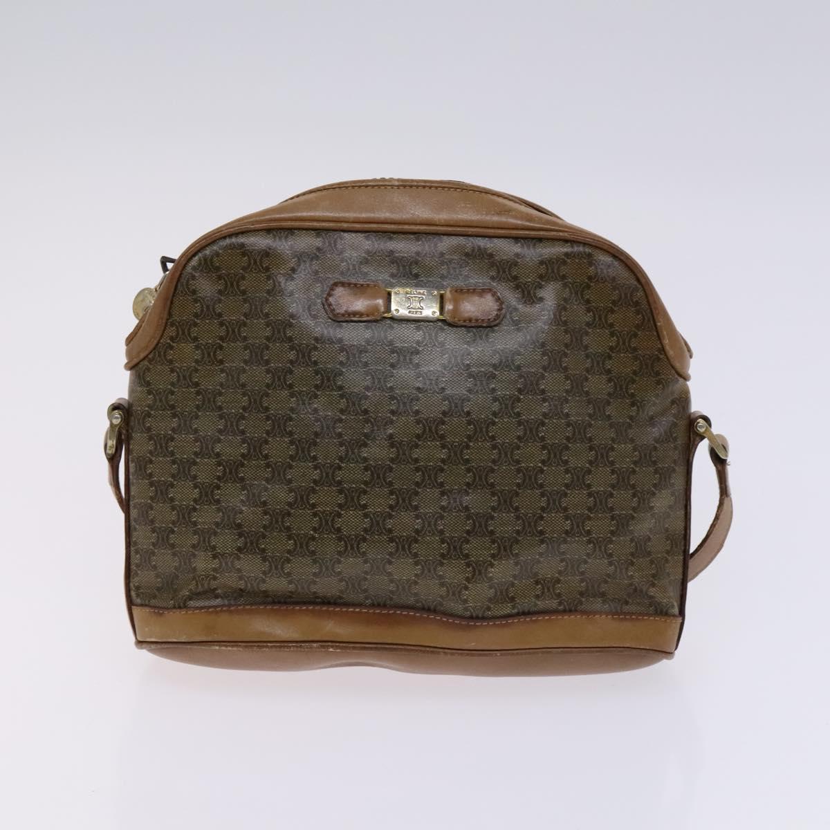 CELINE Macadam Canvas Shoulder Bag Leather 2Set Beige Black Auth bs23709