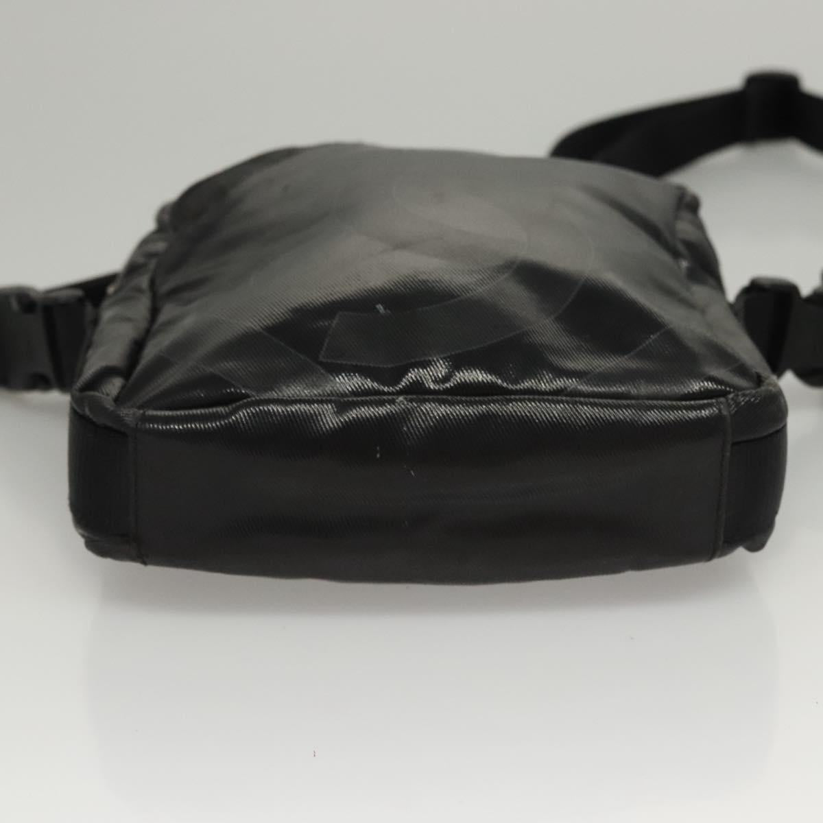 CHANEL Sports Shoulder Bag Coated Canvas Black CC Auth bs23718