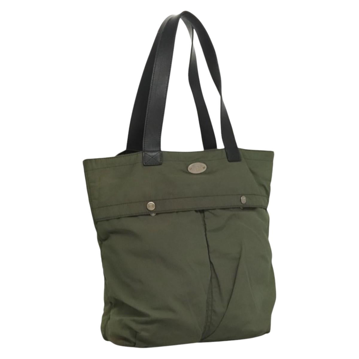 CELINE Tote Bag Nylon Khaki Auth bs23721