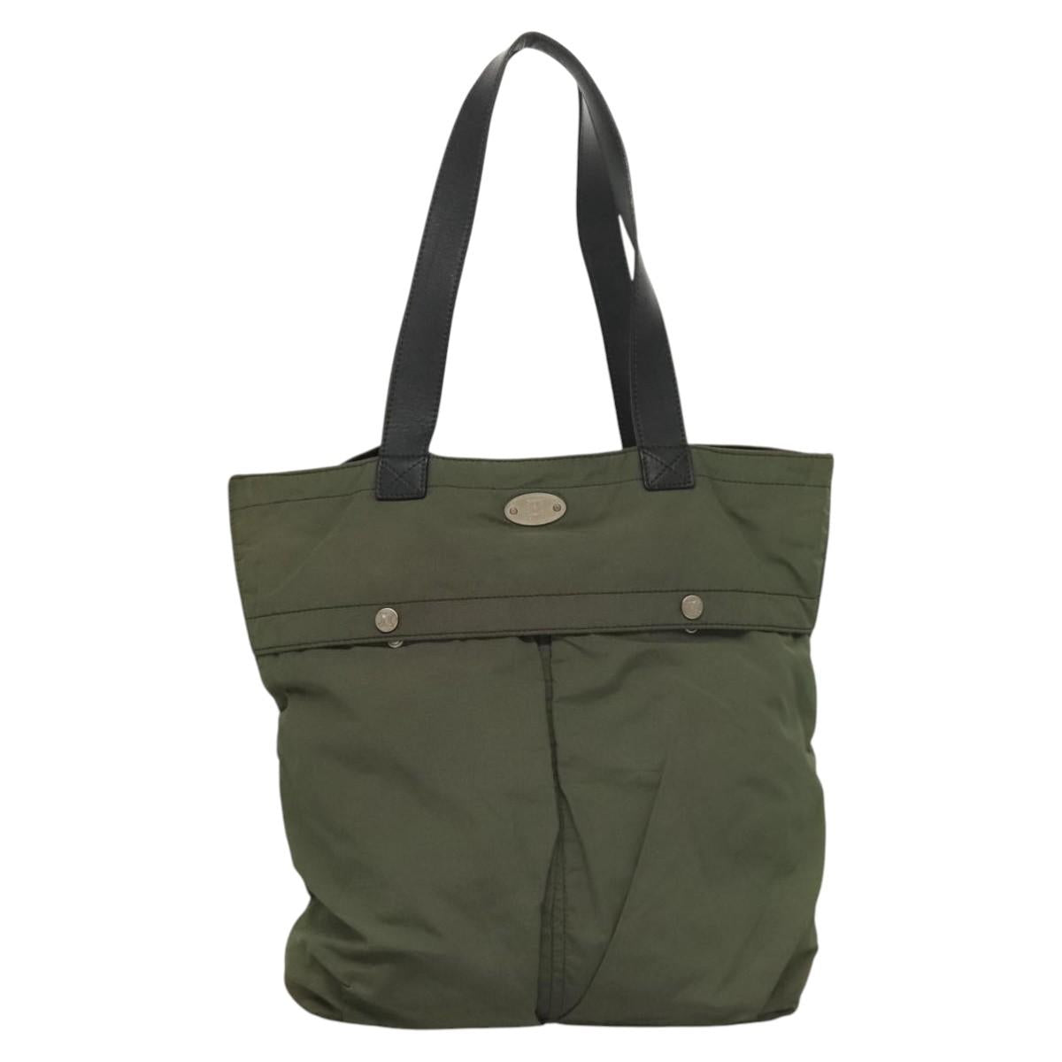 CELINE Tote Bag Nylon Khaki Auth bs23721