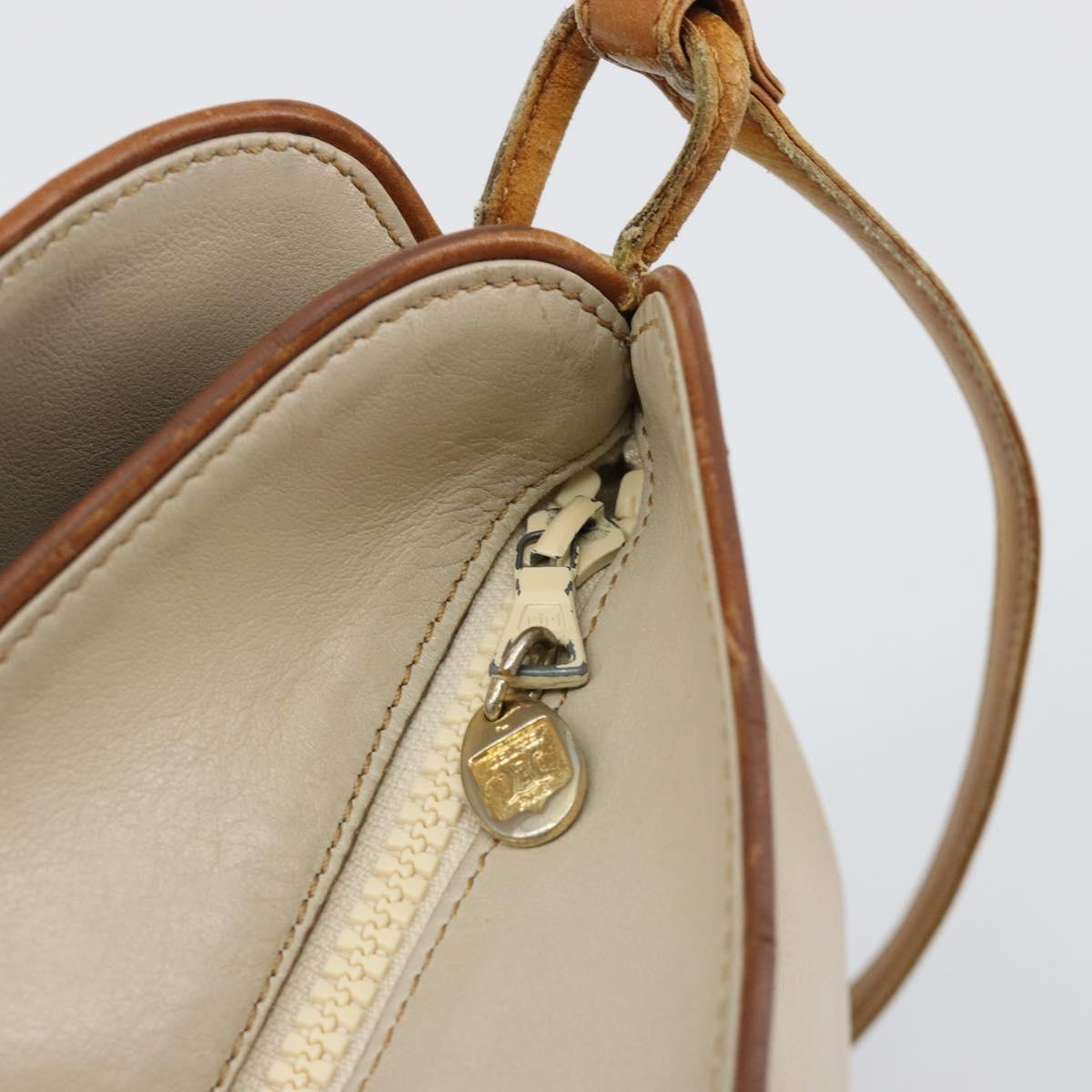 CELINE Shoulder Bag Leather Beige Auth bs23749