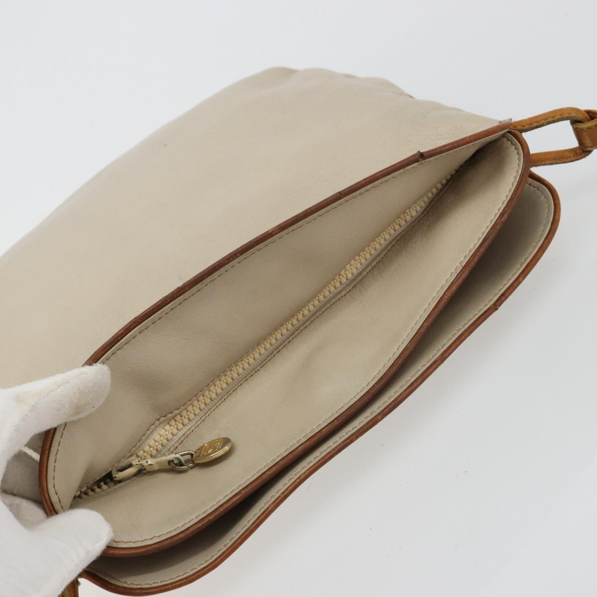 CELINE Shoulder Bag Leather Beige Auth bs23749
